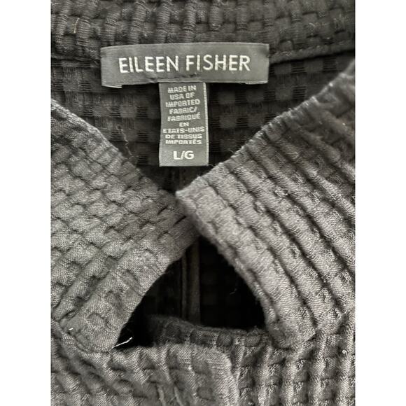 Eileen Fisher Jacket Womens L Black Waffle Knit Snap Front Long Coat Pockets - Picture 2 of 7